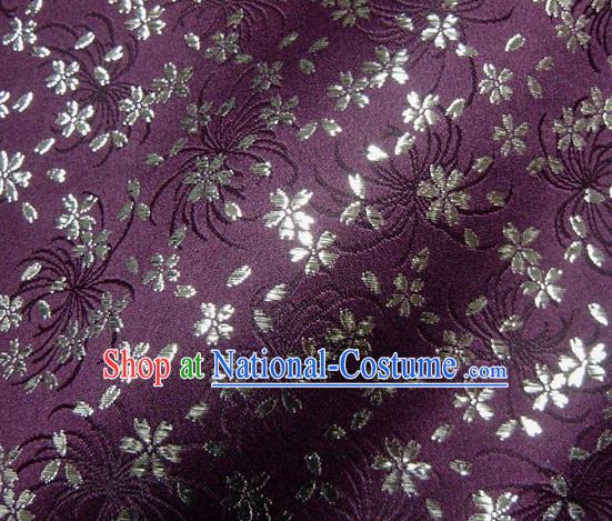 Asian Japanese Traditional Kimono Purple Tapestry Satin Classical Chrysanthemum Pattern Brocade Fabric Baldachin Silk Material