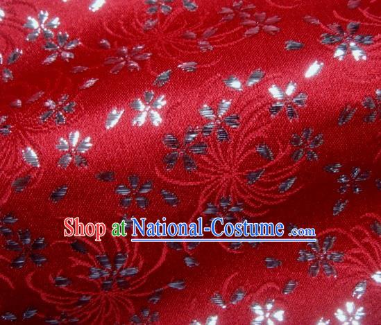 Asian Japanese Traditional Kimono Red Tapestry Satin Classical Chrysanthemum Pattern Brocade Fabric Baldachin Silk Material