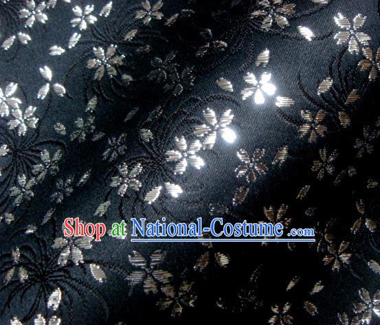 Asian Japanese Traditional Kimono Black Tapestry Satin Classical Chrysanthemum Pattern Brocade Fabric Baldachin Silk Material