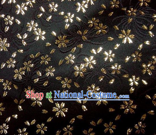 Asian Japanese Traditional Kimono Black Tapestry Satin Classical Golden Sakura Pattern Brocade Fabric Baldachin Silk Material