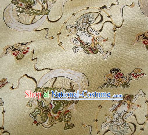 Asian Japanese Traditional Baldachin Classical Thunder God Pattern Golden Brocade Fabric Kimono Tapestry Satin Silk Material