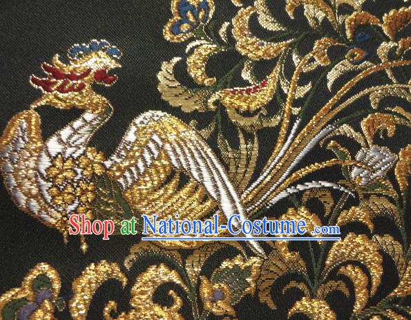 Asian Japanese Traditional Classical Phoenix Pattern Black Brocade Baldachin Fabric Kimono Tapestry Satin Silk Material