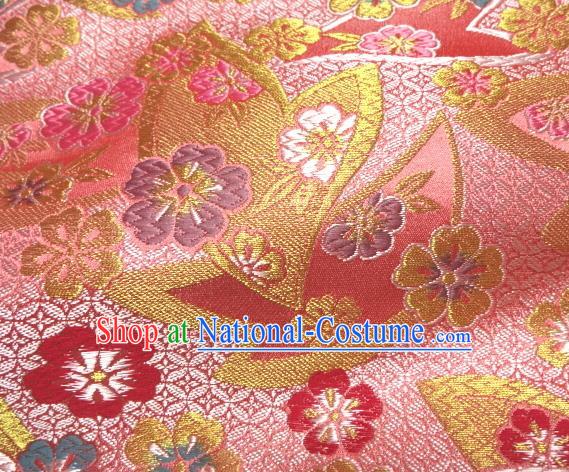 Asian Japanese Traditional Kimono Pink Tapestry Satin Classical Plum Blossom Pattern Brocade Fabric Baldachin Silk Material