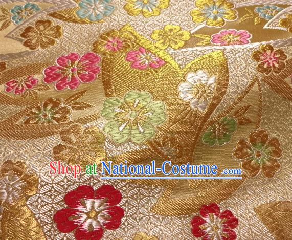 Asian Japanese Traditional Kimono Golden Tapestry Satin Classical Plum Blossom Pattern Brocade Fabric Baldachin Silk Material