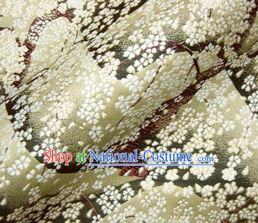 Asian Japanese Traditional Kimono Classical Sakura Pattern Golden Tapestry Satin Brocade Fabric Baldachin Silk Material