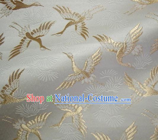 Asian Japanese Tapestry Satin Traditional Kimono Classical Golden Cranes Pattern Brocade Fabric Baldachin Silk Material