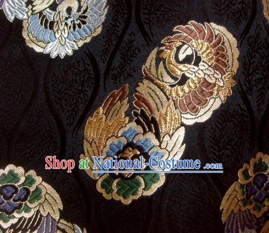 Asian Japanese Black Tapestry Satin Traditional Kimono Classical Phoenix Pattern Brocade Fabric Baldachin Silk Material