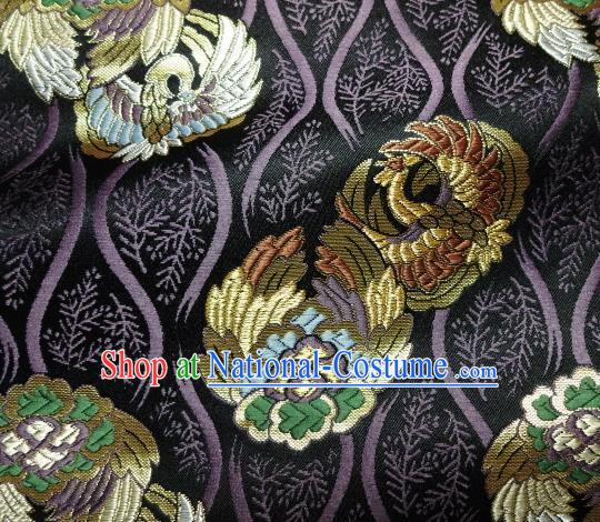 Asian Japanese Purple Tapestry Satin Traditional Kimono Classical Phoenix Pattern Brocade Fabric Baldachin Silk Material