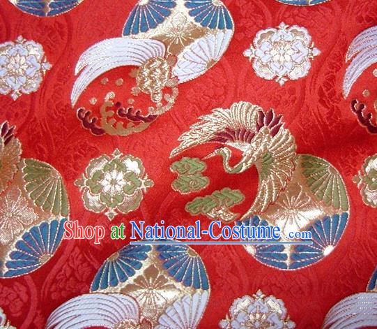 Asian Japanese Tapestry Satin Traditional Kimono Classical Cloud Crane Pattern Red Brocade Fabric Baldachin Silk Material