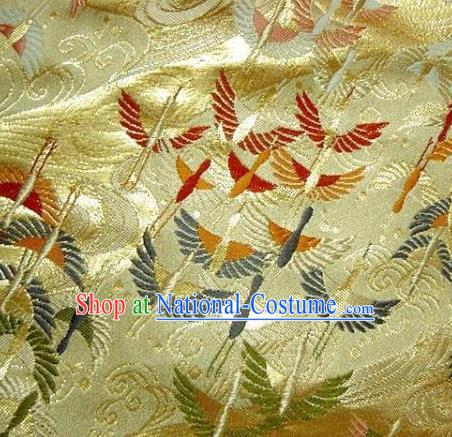 Asian Traditional Japanese Kimono Golden Tapestry Satin Classical Crane Pattern Brocade Fabric Baldachin Silk Material