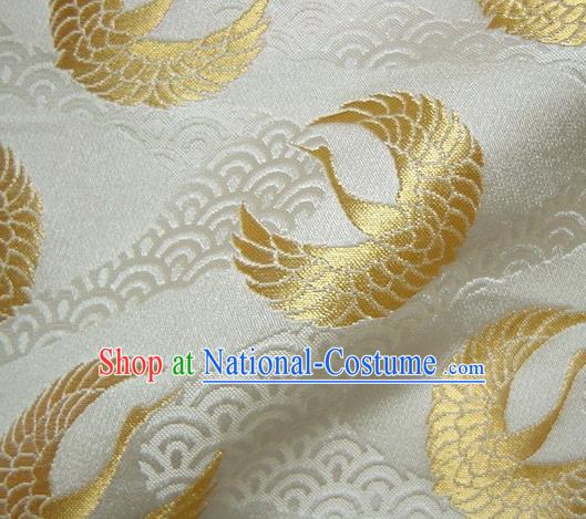 Asian Japanese Traditional Kimono Classical Golden Round Cranes Pattern Tapestry Satin Brocade Fabric Baldachin Silk Material