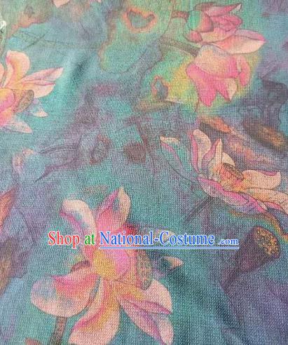 Asian Traditional Fabric Classical Lotus Pattern Green Watered Gauze Brocade Satin Silk Material