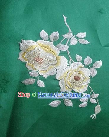 Asian Traditional Fabric Classical Embroidered Peony Pattern Green Brocade Chinese Satin Silk Material