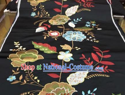 Asian Traditional Fabric Classical Peony Pattern Black Brocade Chinese Satin Silk Material