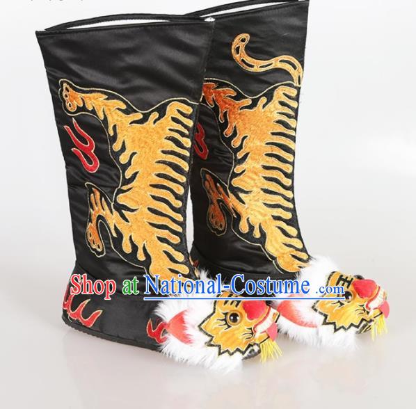 Traditional Chinese Beijing Opera Takefu Embroidered Black Boots Ancient Swordsman Shoes for Men