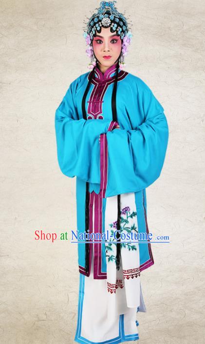 Chinese Traditional Beijing Opera Diva Blue Dress Ancient Young Lady Costume for Women