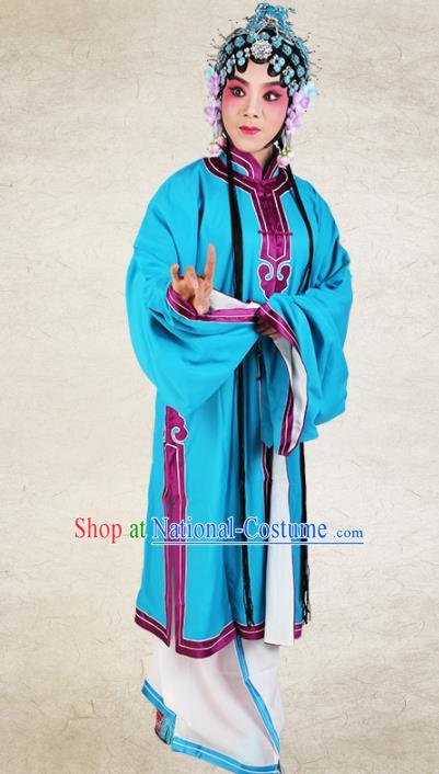 Chinese Traditional Beijing Opera Diva Blue Dress Ancient Young Lady Costume for Women