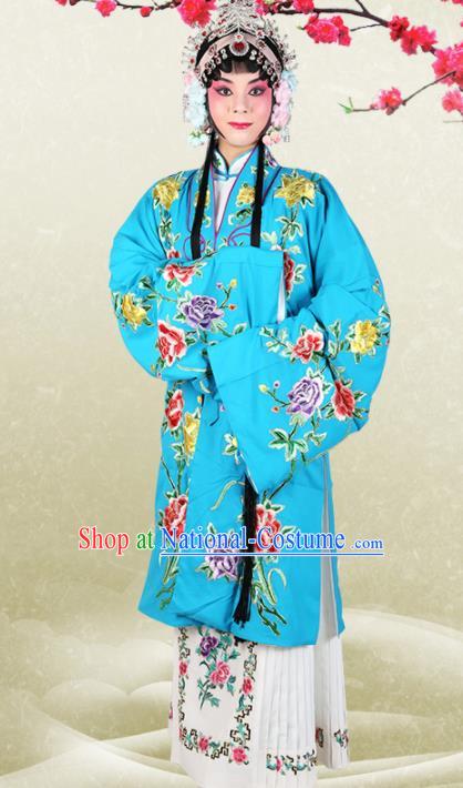 Chinese Traditional Beijing Opera Princess Blue Dress Ancient Palace Lady Embroidered Costume for Women