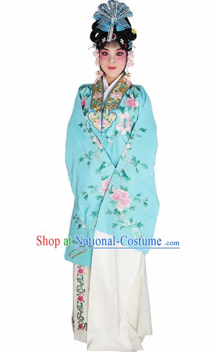 Chinese Traditional Beijing Opera Blue Embroidered Robe Ancient Palace Princess Costume for Women