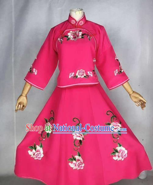 Chinese Traditional Beijing Opera Actress Rosy Dress Ancient Maidservants Embroidered Costume for Women