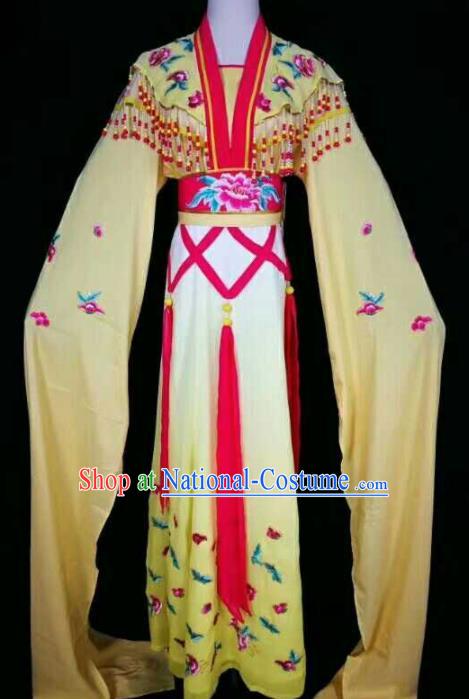 Chinese Traditional Beijing Opera Actress Yellow Dress Ancient Peri Princess Embroidered Costume for Women