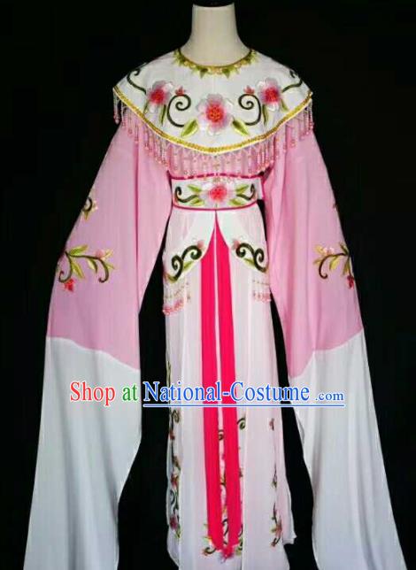 Traditional Chinese Peking Opera Diva Embroidered Peony Pink Dress Ancient Court Princess Costume for Women