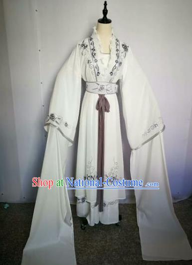 Chinese Traditional Peking Opera Artiste Costume Ancient Peri Embroidered White Dress for Women