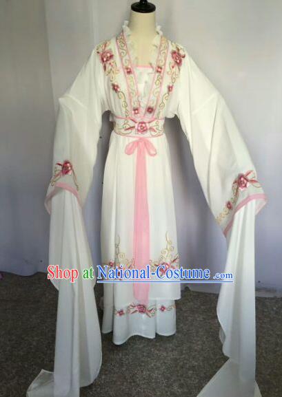 Chinese Traditional Peking Opera Artiste Costume Ancient Princess Embroidered White Dress for Women