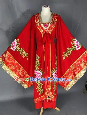 Chinese Ancient Queen Embroidered Red Dress Traditional Peking Opera Artiste Costume for Women