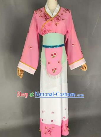 Chinese Ancient Maidservants Embroidered Pink Dress Traditional Peking Opera Artiste Costume for Women