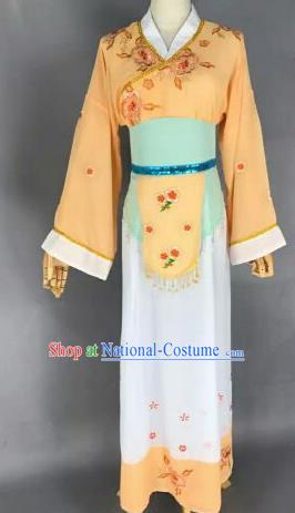 Chinese Ancient Maidservants Embroidered Yellow Dress Traditional Peking Opera Artiste Costume for Women