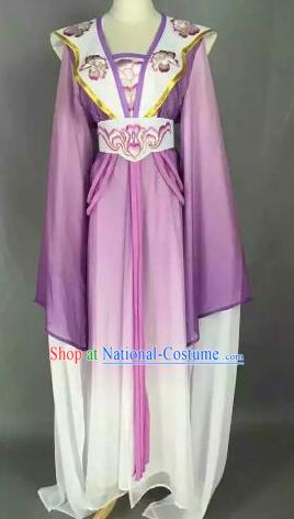 Chinese Ancient Peri Embroidered Purple Dress Traditional Peking Opera Princess Costume for Women