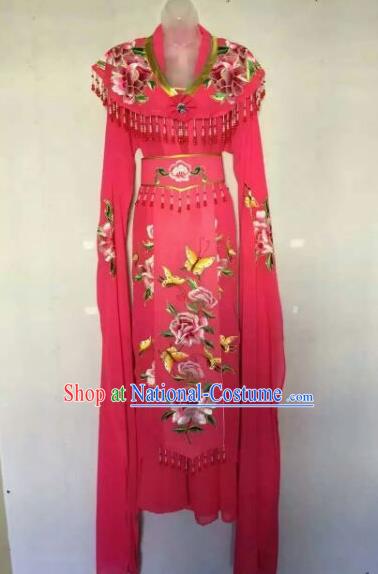 Chinese Ancient Peri Embroidered Rosy Dress Traditional Peking Opera Artiste Costume for Women