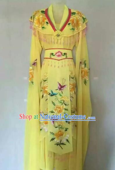 Chinese Ancient Peri Embroidered Yellow Dress Traditional Peking Opera Artiste Costume for Women