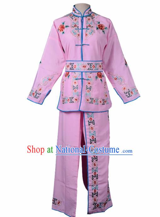 Professional Chinese Traditional Beijing Opera Blues Costume Ancient Swordswomen Pink Clothing for Kids