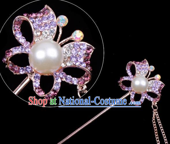 Professional Chinese Traditional Beijing Opera Hair Accessories Ancient Princess Lilac Crystal Butterfly Hairpins for Women