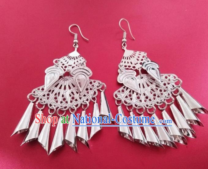 Chinese Traditional Ethnic Ear Accessories Miao Nationality Silver Earrings for Women