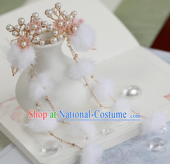 Chinese Traditional Hanfu Hair Accessories Ancient Princess Plush Tassel Hairpins for Women