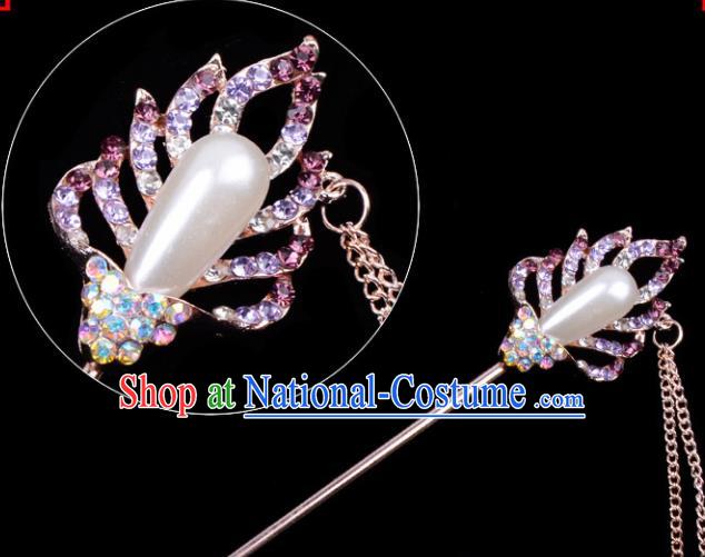 Professional Chinese Traditional Beijing Opera Hair Accessories Ancient Princess Lilac Crystal Hairpins for Women