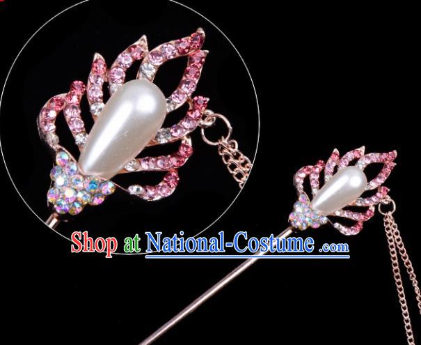 Professional Chinese Traditional Beijing Opera Hair Accessories Ancient Princess Pink Crystal Hairpins for Women