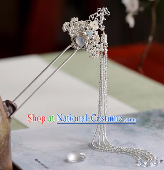 Chinese Traditional Hanfu Hair Accessories Ancient Princess White Beads Tassel Pine Hairpins for Women