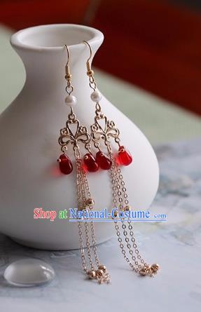 Chinese Traditional Hanfu Ear Accessories Ancient Princess Red Earrings for Women