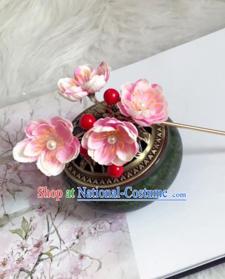 Chinese Ancient Princess Pink Peach Blossom Hairpins Traditional Hanfu Hair Accessories for Women