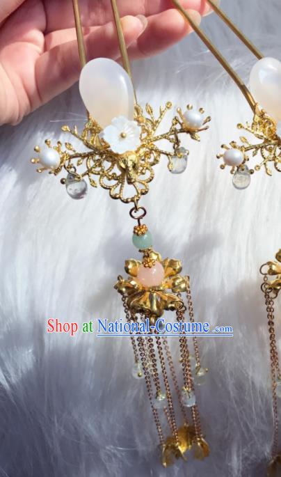 Chinese Ancient Princess Rose Chalcedony Tassel Hairpins Traditional Hanfu Hair Accessories for Women