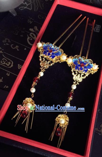 Chinese Ancient Princess Tassel Blueing Hairpins Traditional Hanfu Hair Accessories for Women