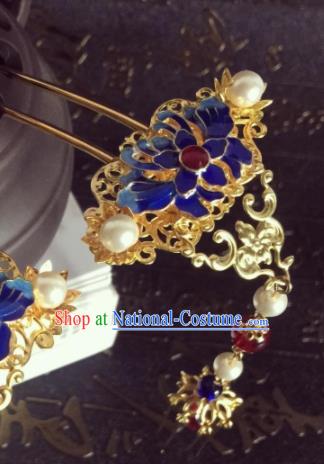 Chinese Ancient Princess Tassel Blueing Hairpins Traditional Hanfu Hair Accessories for Women