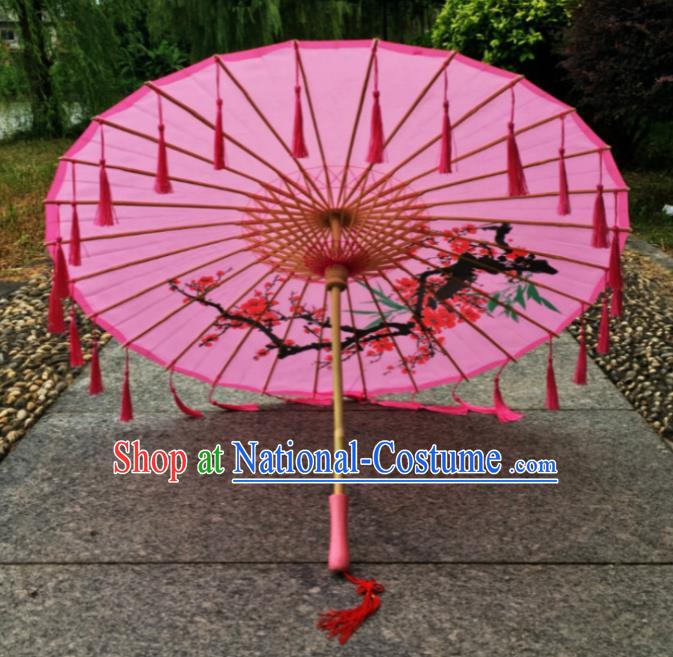 Chinese Ancient Princess Umbrella Traditional Handmade Pink Tassel Umbrellas for Women