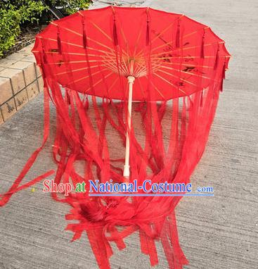 Chinese Ancient Drama Prop Princess Red Ribbon Umbrella Traditional Handmade Umbrellas for Women