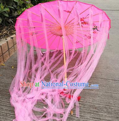 Chinese Ancient Drama Prop Princess Pink Ribbon Umbrella Traditional Handmade Umbrellas for Women