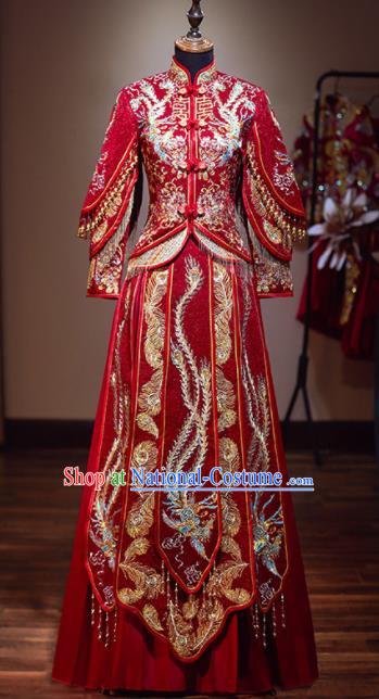 Chinese Traditional Wedding Red Xiuhe Suit Ancient Bride Embroidered Phoenix Dress for Women